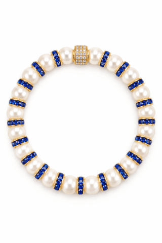 Bracelet Madame Bovary Perles de Culture avec Diamants Bleus par la marque NEIJE NEIJE - Bracelet Madame Bovary Perles de Culture avec Diamants Bleus