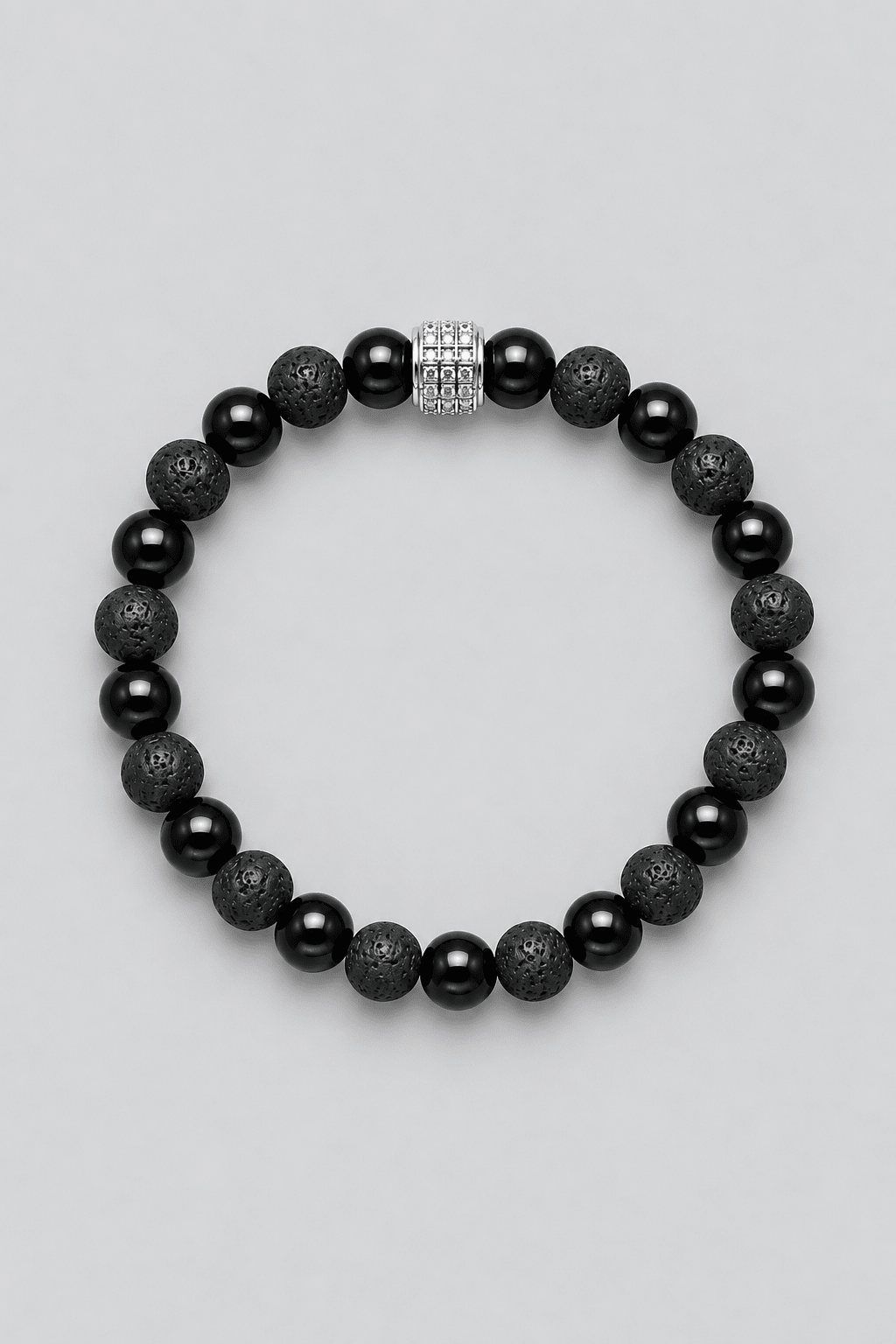 NEIJE - Bracelet Pierre de Lave et Onyx - Or Blanc – 21 cm