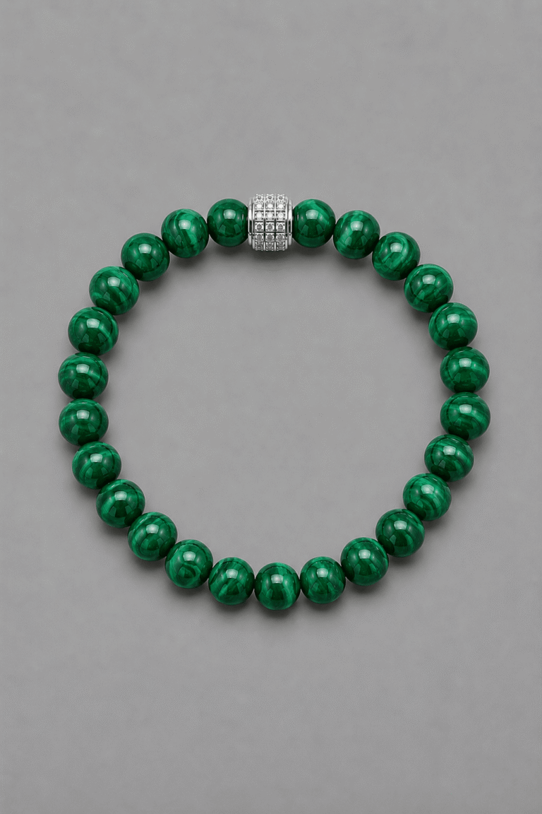 Bracelet homme Malachite NEIJE - Coffret Duo de Bracelets Onyx & Malachite - Or Blanc – XL (poignet de 19 à 21 cm)