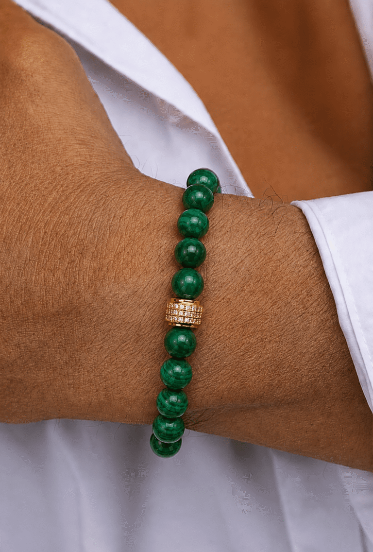 NEIJE - Coffret Duo de Bracelets Onyx & Malachite - Or Jaune – XL (poignet de 19 à 21 cm)