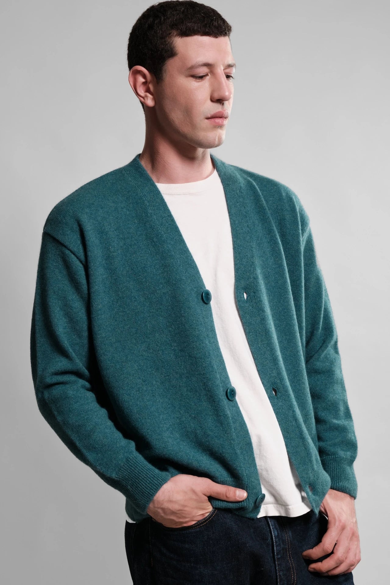 CARDIGAN LAINE ANGORA ARMEN BLEU SHRUB 1 Nitto Knitwear - Cardigan Armen - Bleu Shrub – XXL