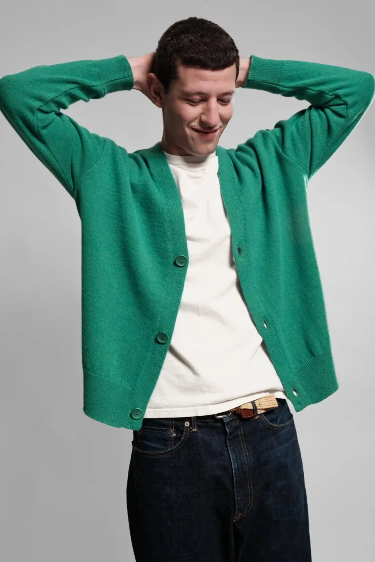 CARDIGAN LAINE ANGORA ARMEN VERT CHIVE 2 Nitto Knitwear - Cardigan Armen - Vert Chive – L