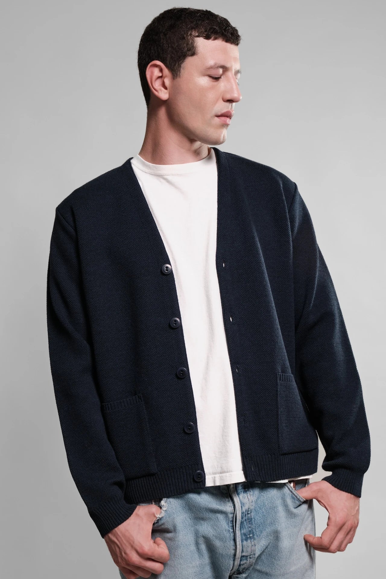 CARDIGAN MARINE YOURI LAINE MERINOS 2 Nitto Knitwear - Cardigan Youri - Marine – XXL