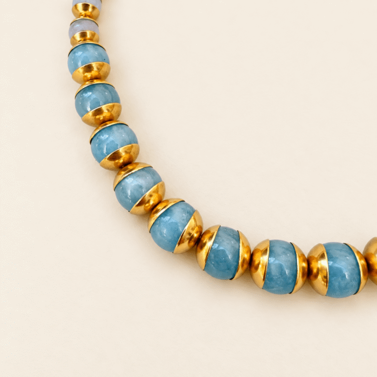 Maison Mallow - Collier Janis en aigue-marine – Bleu et doré