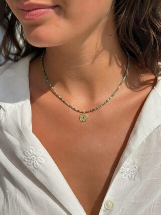 Collier Tulum – turquoise africaine et hématite par la marque MAISON MALLOW MAISON MALLOW - Collier Tulum – turquoise africaine et hématite