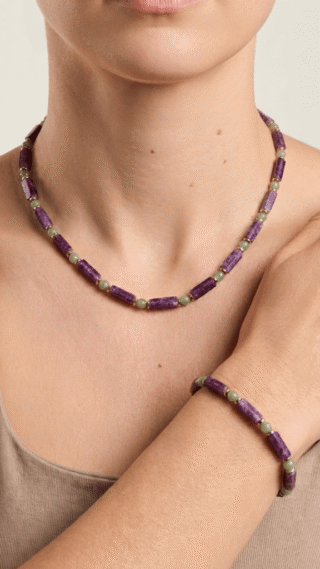 Collier Indira – Améthyste et aventurine par la marque MAISON MALLOW MAISON MALLOW - Collier Indira – Améthyste et aventurine