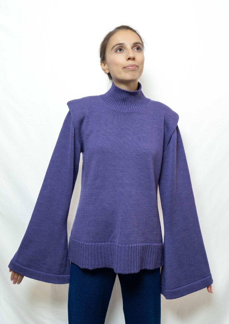 Divine Harmonie - Pull Col Montant Chakra Coronal en Laine Mérinos – XL / Violet