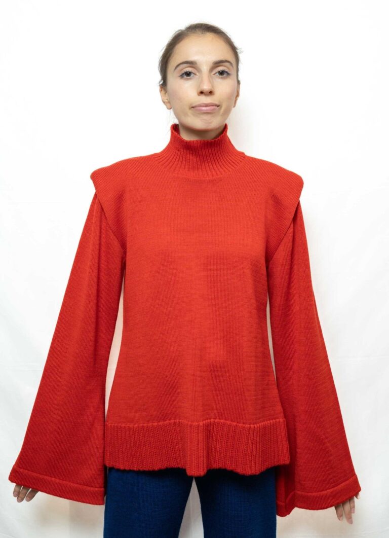 Divine Harmonie - Pull Col Montant Chakra Racine en Laine Mérinos – XL / Rouge