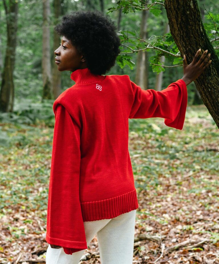 Divine Harmonie - Pull Col Montant Chakra Racine en Laine Mérinos – XL / Rouge