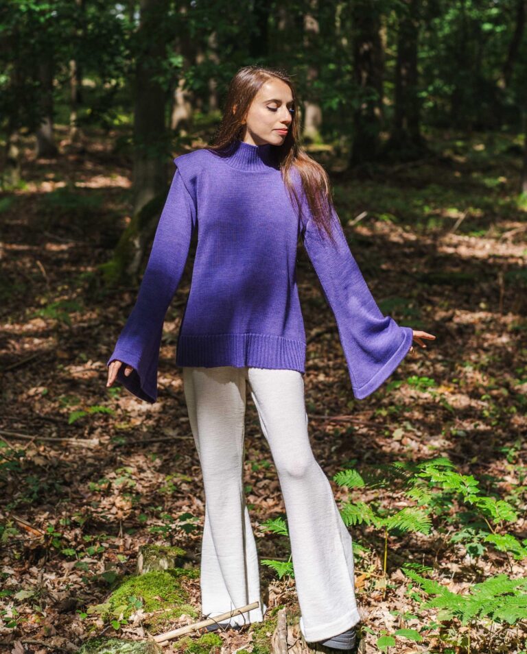 Divine Harmonie - Pull Col Montant Chakra Coronal en Laine Mérinos – XL / Violet