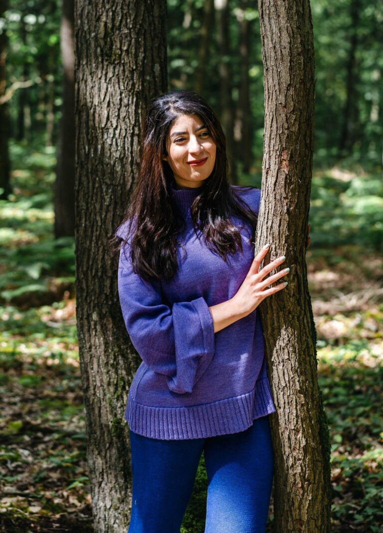 Divine Harmonie - Pull Col Montant Chakra Coronal en Laine Mérinos – XL / Violet