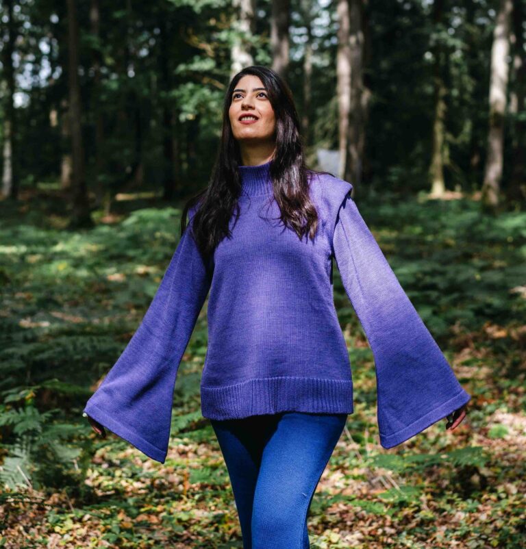 Divine Harmonie - Pull Col Montant Chakra Coronal en Laine Mérinos – XL / Violet