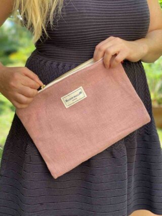 MAISON MALLOW - Pochette en Lin Vieux Rose