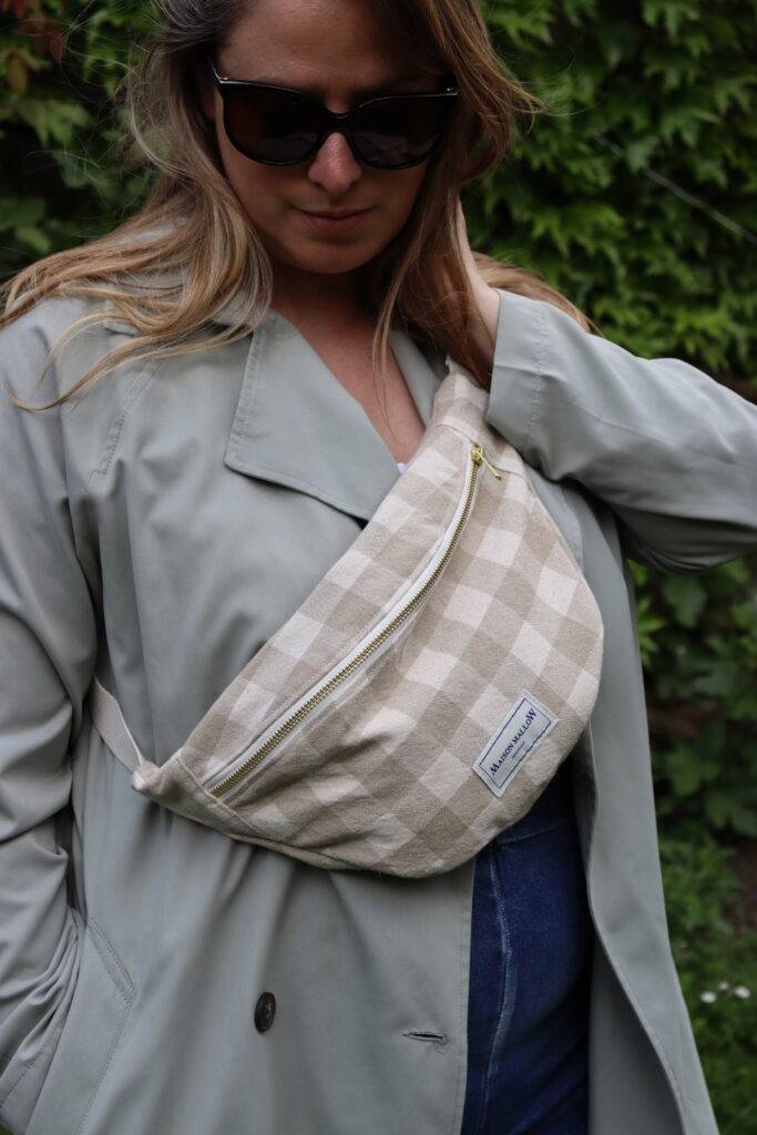 Maison Mallow - Sac Banane Carreaux Vichy Beige