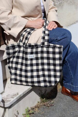 Sac Cabas M Carreaux Vichy Noir et Blanc par la marque MAISON MALLOW MAISON MALLOW - Sac Cabas M Carreaux Vichy Noir et Blanc