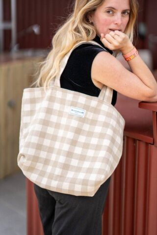 MAISON MALLOW - Sac Cabas M Carreaux Vichy Beige