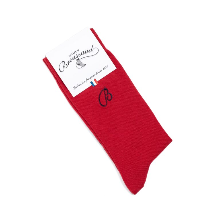 Maison Broussaud - Unies broderie B - chaussettes homme - coton rouge – 43/46 / ROUGE