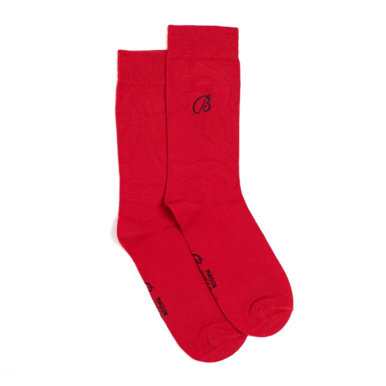 Maison Broussaud - Unies broderie B - chaussettes homme - coton rouge – 43/46 / ROUGE