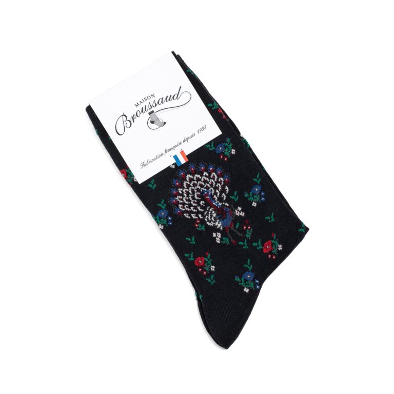 Maison Broussaud - Les paons - chaussettes femme - coton noir – 39/41 / NOIR