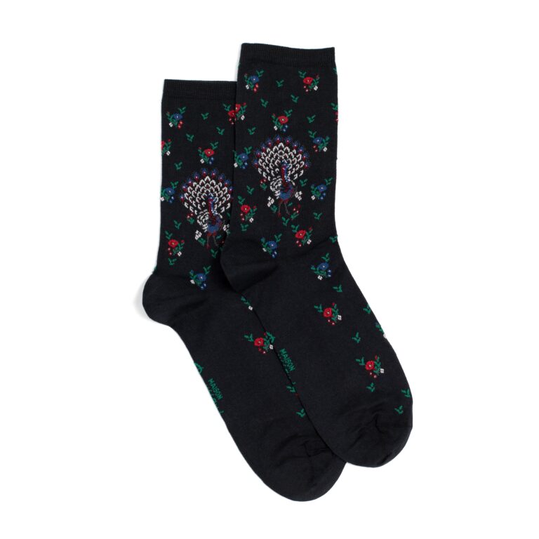 Maison Broussaud - Les paons - chaussettes femme - coton noir – 39/41 / NOIR