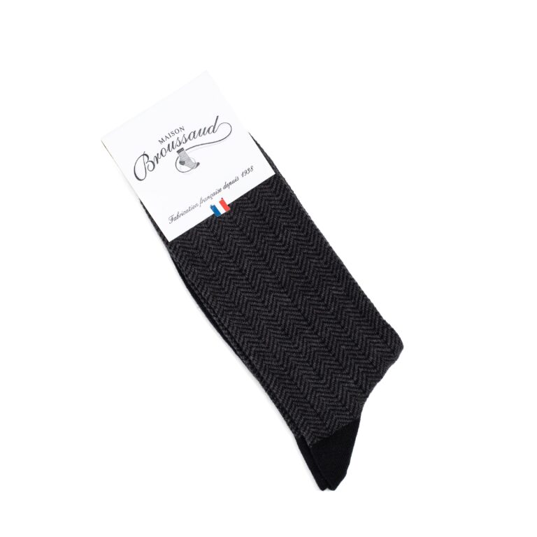Maison Broussaud - Les chevrons - chaussettes homme - coton noir – 43/46 / NOIR / GRIS