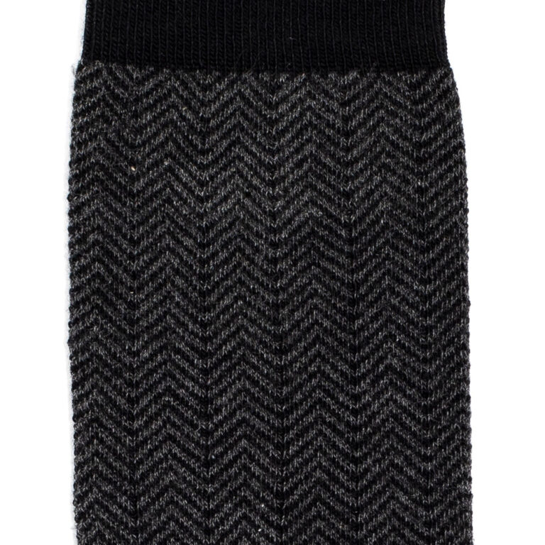 Maison Broussaud - Les chevrons - chaussettes homme - coton noir – 43/46 / NOIR / GRIS