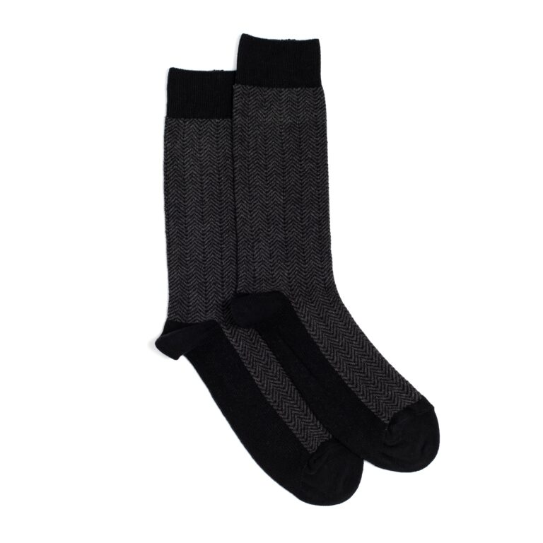 Maison Broussaud - Les chevrons - chaussettes homme - coton noir – 43/46 / NOIR / GRIS