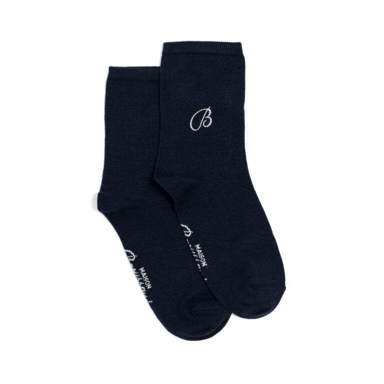 Maison Broussaud - Les unies broderie B - chaussettes femme - coton marine – 39/41 / MARINE