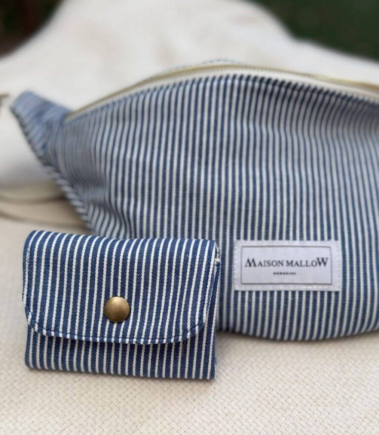 Maison Mallow - Mini Portefeuille en jean à rayures bleues et blanches
