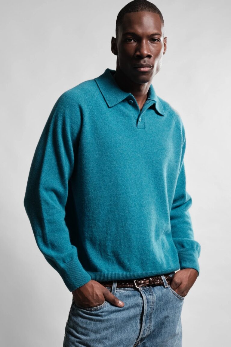 POLO MANCHES LONGUES ARMEN BONDI BLUE 2 Nitto Knitwear - Polo Armen - Bondi Blue – XXL