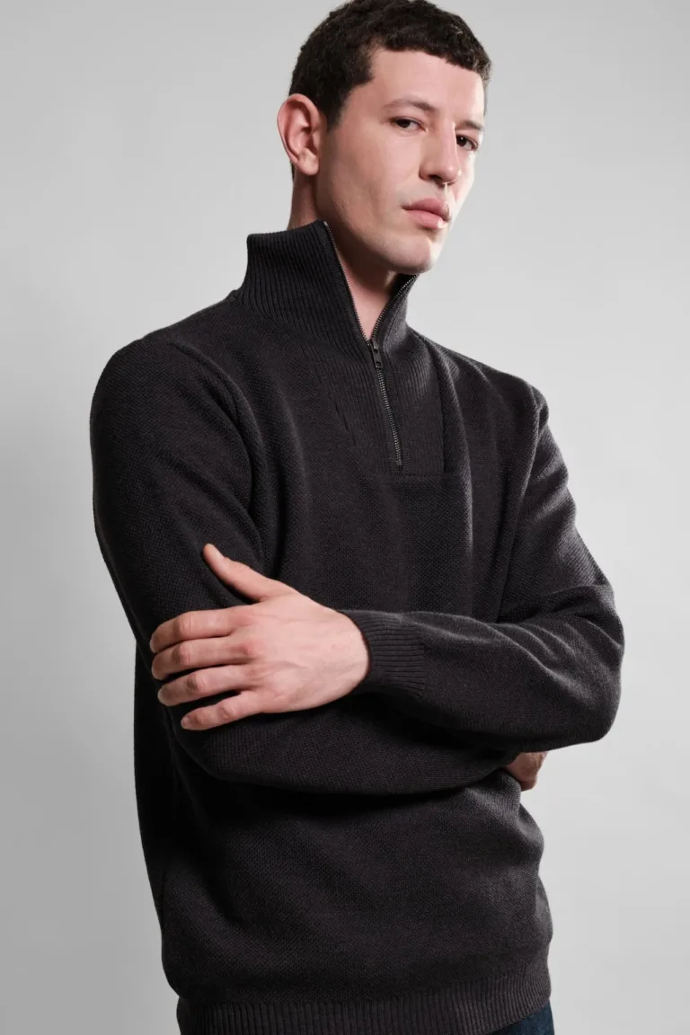PULL COL CAMIONNEUR ANTHRACITE YOURI LAINE MERINOS 2 Nitto Knitwear - Pull Camionneur Youri - Anthracite – XL