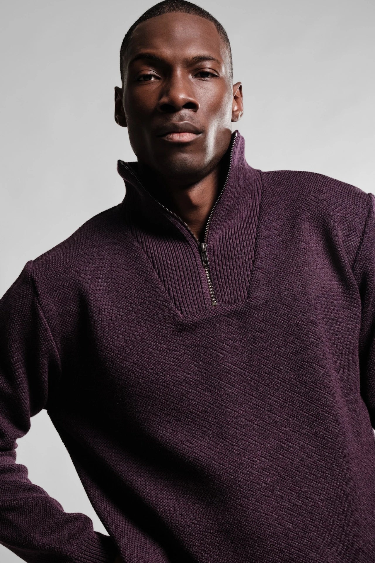 PULL COL CAMIONNEUR PRUNE YOURI LAINE MERINOS 2 Nitto Knitwear - Pull Camionneur Youri - Prune – XXL