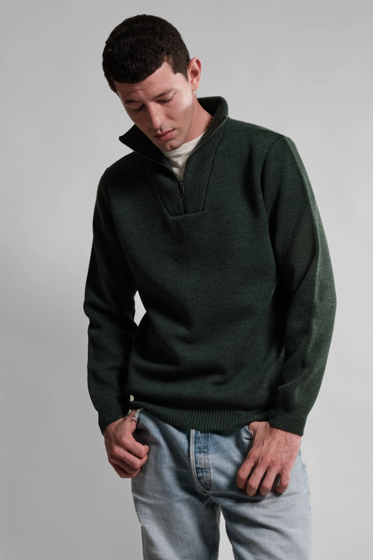 PULL COL CAMIONNEUR VERT FORET YOURI LAINE MERINOS 1 Nitto Knitwear - Pull Camionneur Youri - Vert Forêt – XL