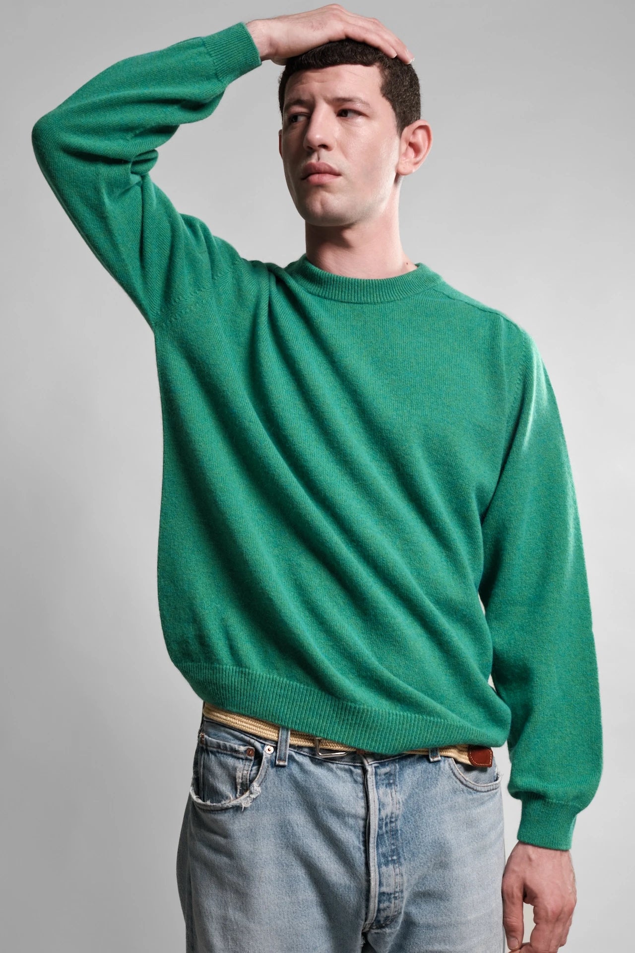 PULL COL ROND ARMEN VERT CHIVE 2 Nitto Knitwear - Pull Col Rond Armen - Vert Chive – XL