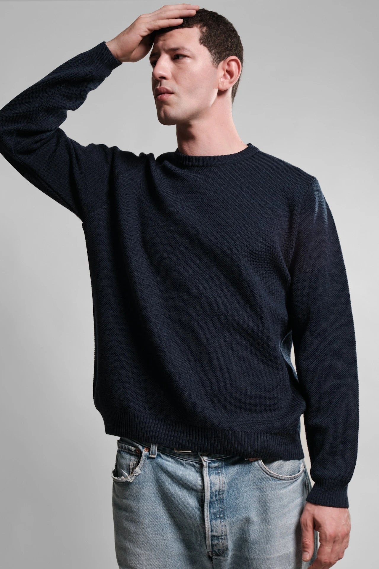 PULL COL ROND MARINE YOURI LAINE MERINOS 2 Nitto Knitwear - Pull Col Rond Youri - Marine – S