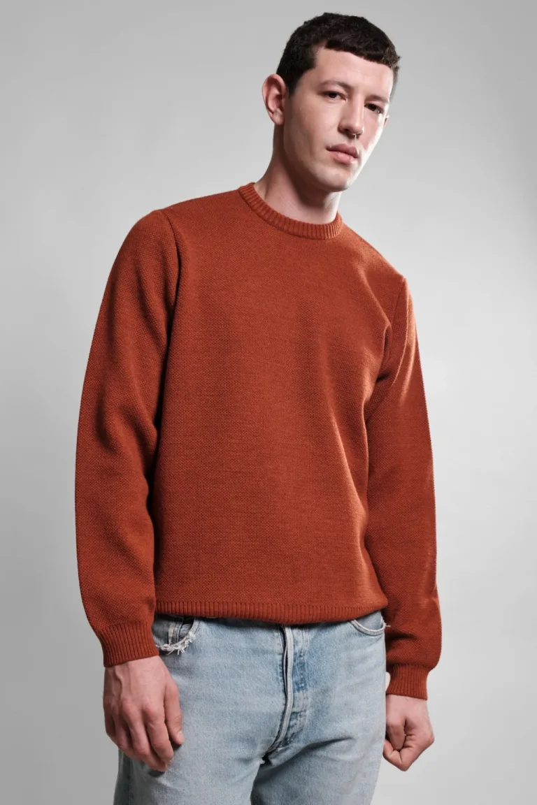 PULL COL ROND ORANGE YOURI LAINE MERINOS 2 Nitto Knitwear - Pull Col Rond Youri - Orange – XXL