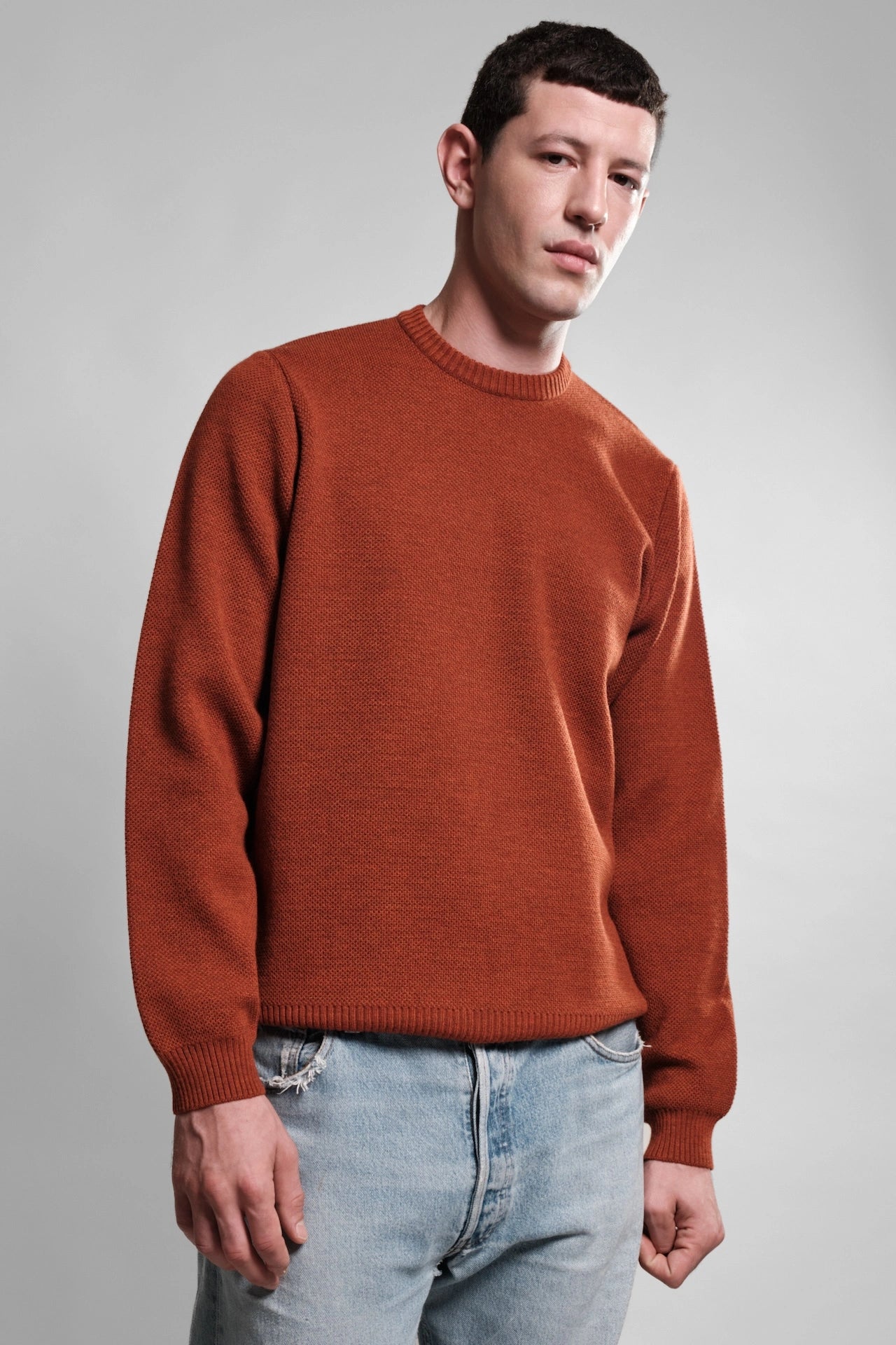 PULL COL ROND ORANGE YOURI LAINE MERINOS 2 Nitto Knitwear - Pull Col Rond Youri - Orange – XXL