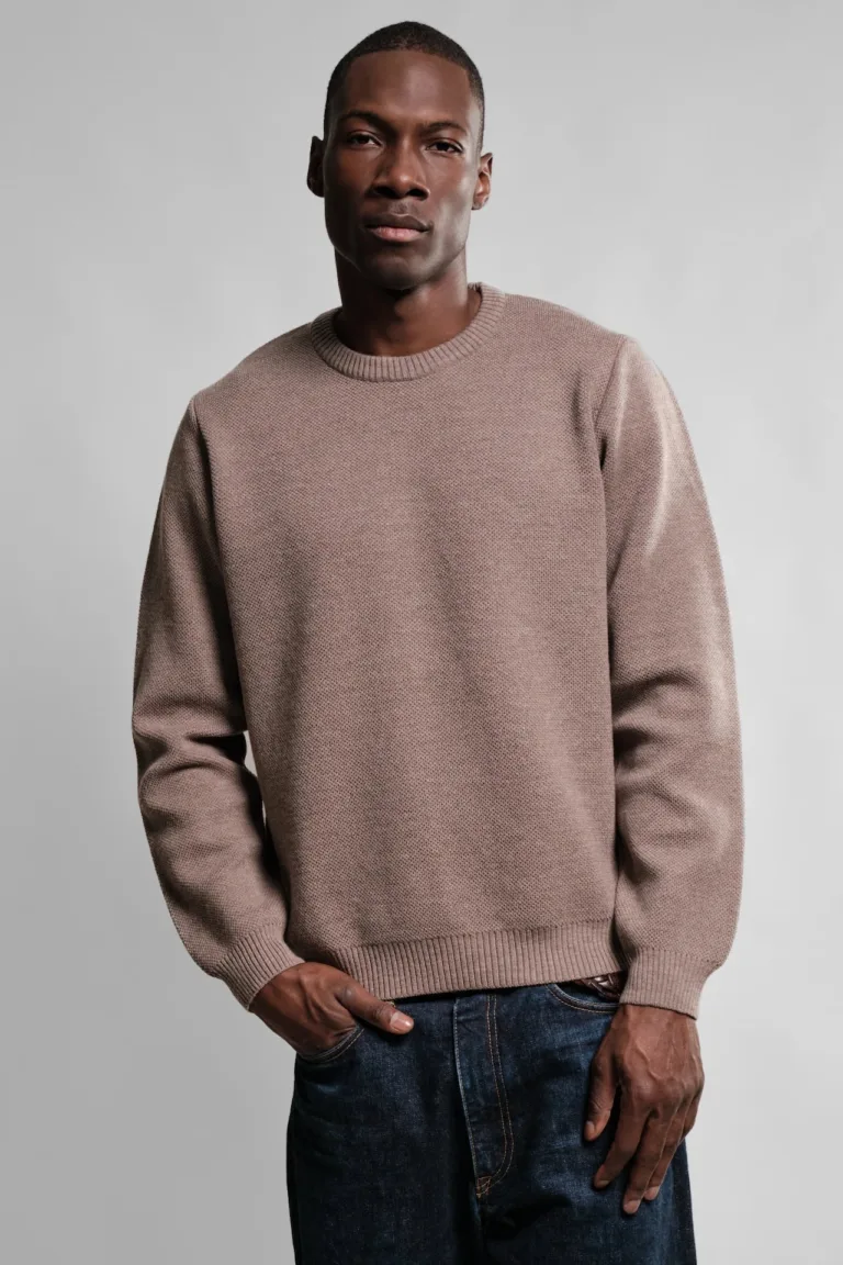 PULL COL ROND TAUPE YOURI LAINE MERINOS 2 Nitto Knitwear - Pull Col Rond Youri - Taupe – XXL