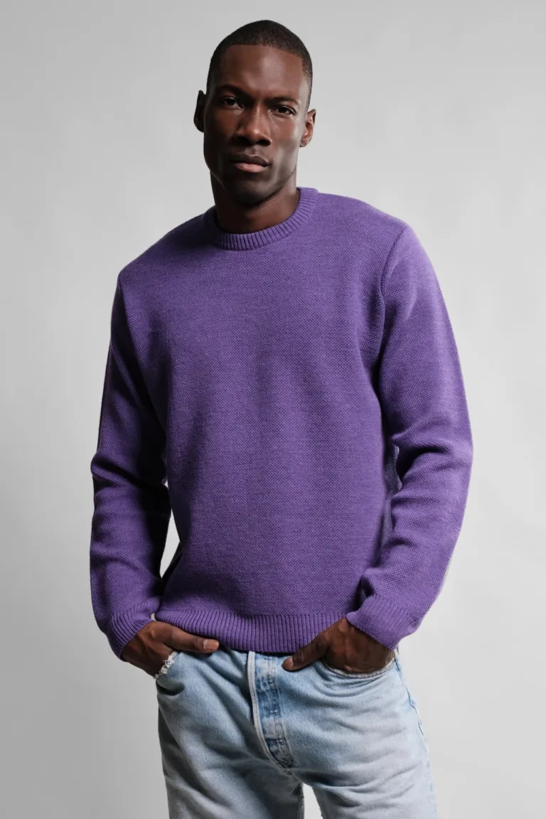 PULL COL ROND VIOLET YOURI LAINE MERINOS 2 Nitto Knitwear - Pull Col Rond Violet - Violet – XXL
