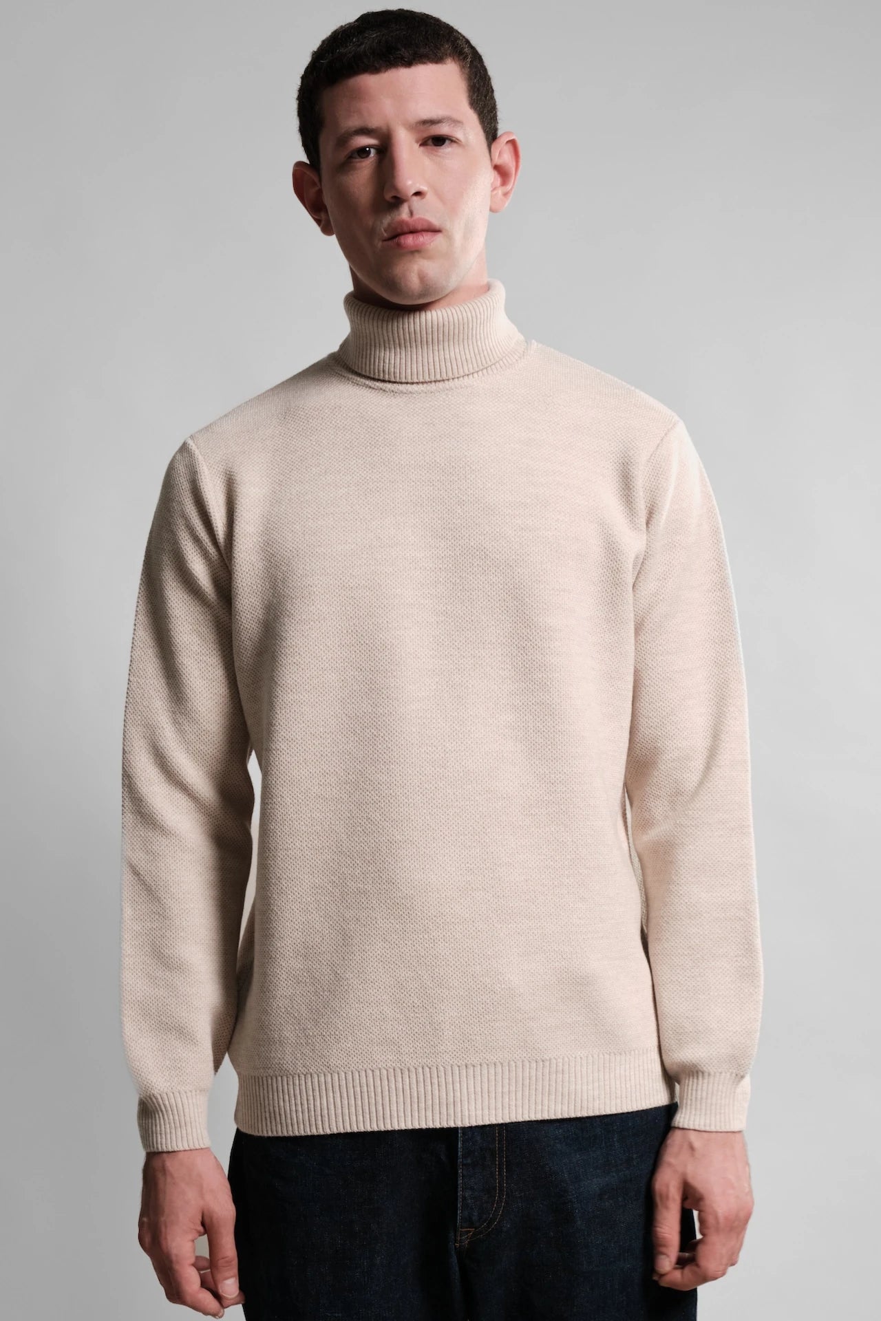 PULL COL ROULE NATUREL YOURI LAINE MERINOS 2 Nitto Knitwear - Pull Col Roulé Youri - Naturel – XXL