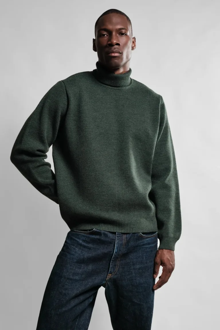 PULL COL ROULE VERT FORET YOURI LAINE MERINOS 2 Nitto Knitwear - Pull Col Roulé Youri - Vert forêt – XXL