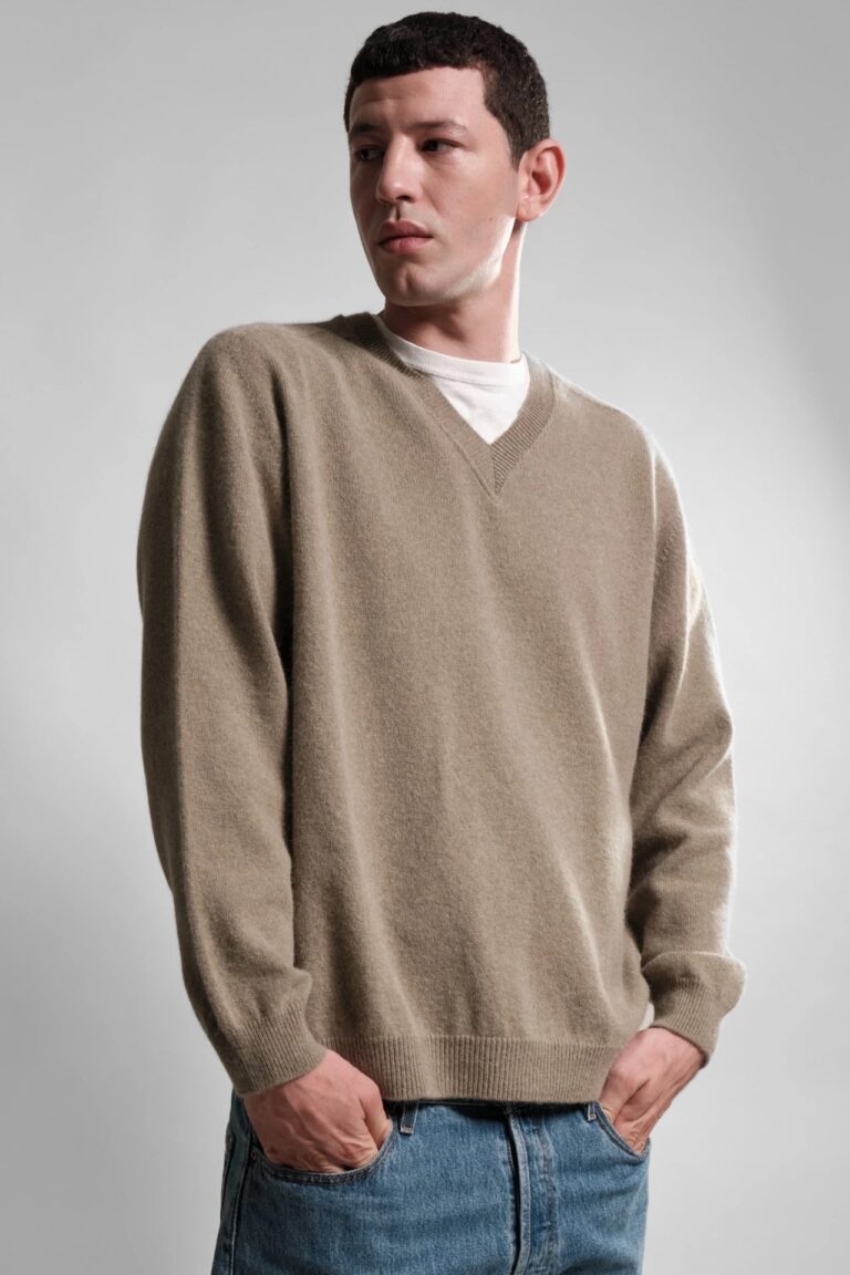 Nitto Knitwear - Pull Col V Armen - Khaki – XL