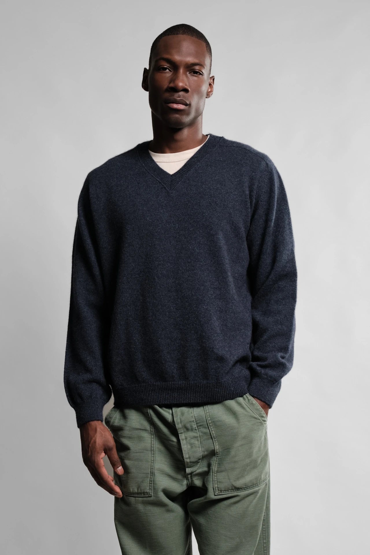PULL COL V ARMEN NAVY MIX 2 Nitto Knitwear - Pull Col V Armen - Navy Mix – XL
