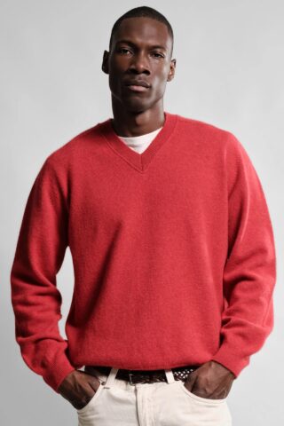 Pull Col V Armen – Rouge Poppy Mix par la marque Nitto Knitwear Nitto Knitwear - Pull Col V Armen – Rouge Poppy Mix
