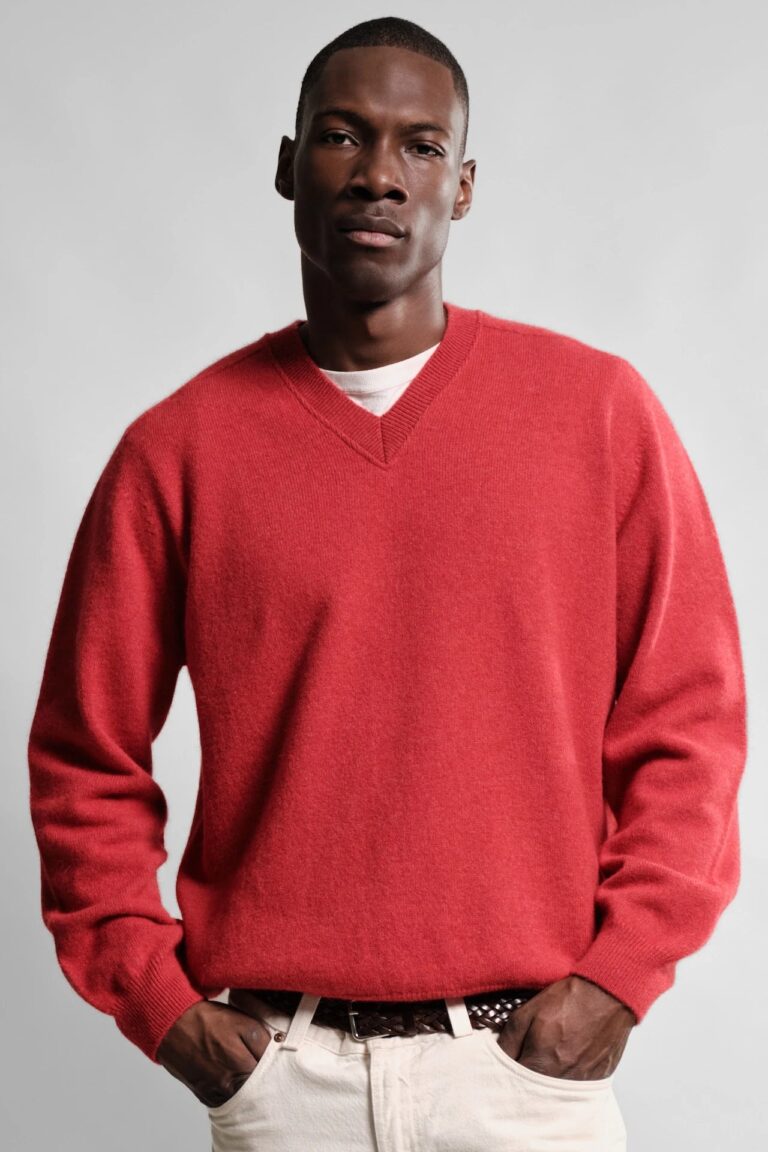 PULL COL V ARMEN ROUGE POPPY MIX 2 Nitto Knitwear - Pull Col V Armen - Rouge Poppy Mix – XL