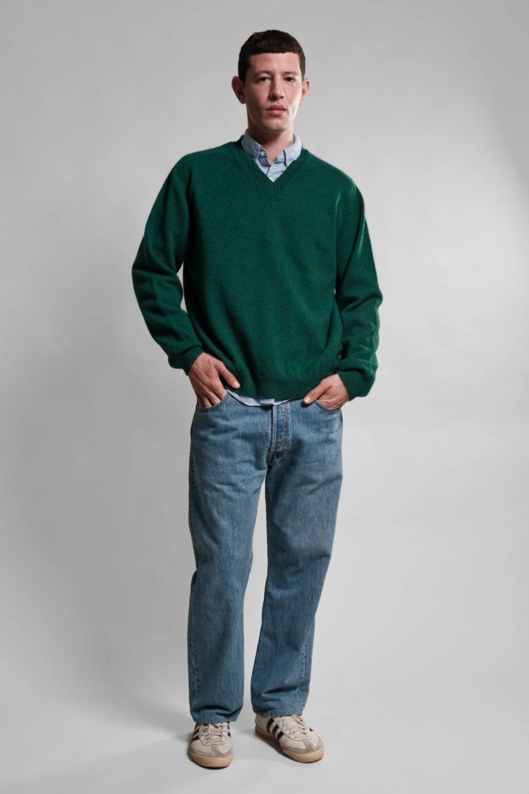 Nitto Knitwear - Pull Col V Armen - Vert Sacramento – XL