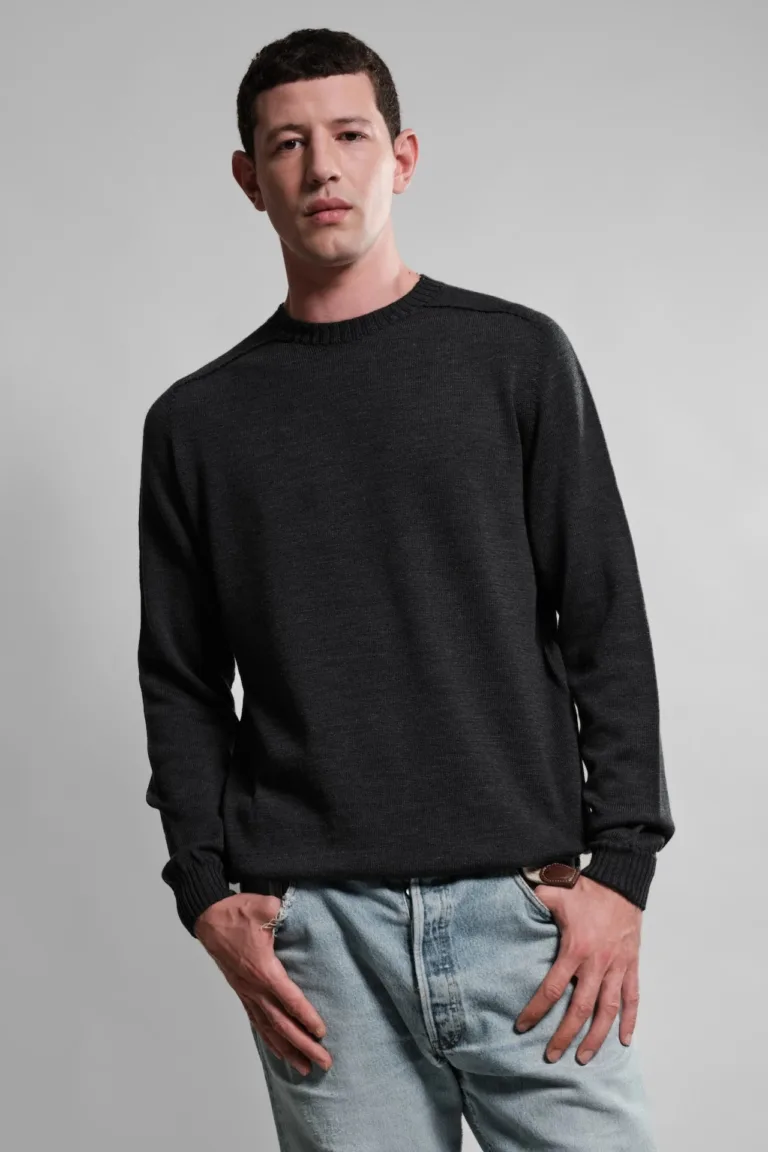 PULL LAINE MERINOS COL ROND ANTHRACITE ARIS 1 Nitto Knitwear - Pull Col Rond Aris - Anthracite – XL