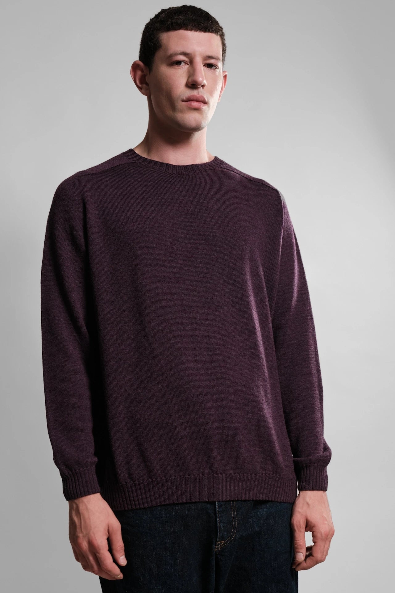 PULL LAINE MERINOS COL ROND PRUNE ARIS 2 Nitto Knitwear - Pull Col Rond Aris - Prune – XXL