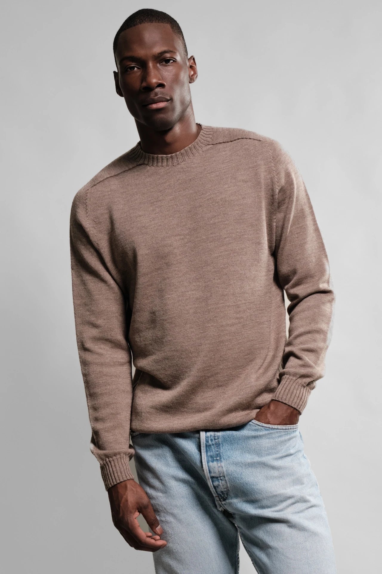 PULL LAINE MERINOS COL ROND TAUPE ARIS 1 Nitto Knitwear - Pull Col Rond Aris - Taupe – XL