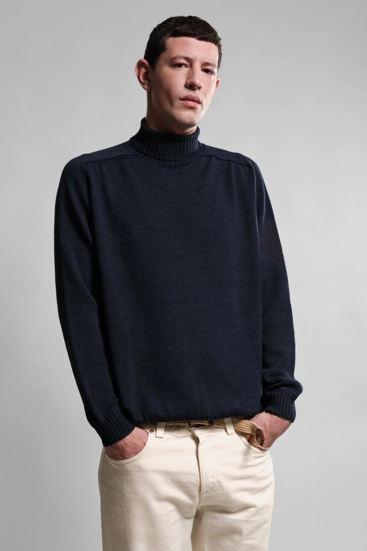 PULL LAINE MERINOS COL ROULE MARINE ARIS 1 Nitto Knitwear - Pull Col Roulé Aris - Marine – XXL